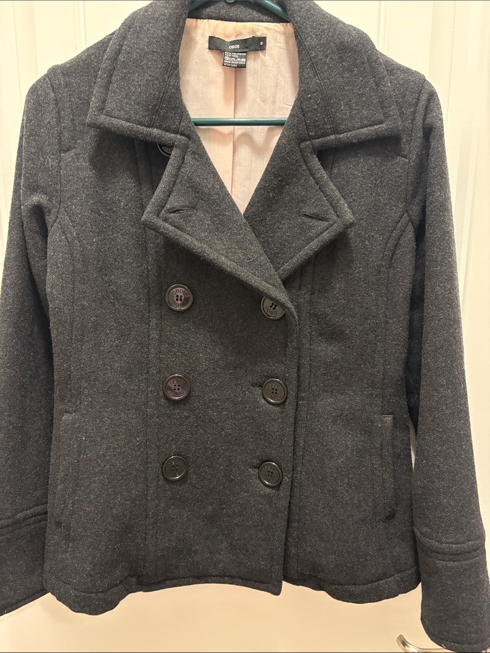 OBOE Women’s Small Charcoal Wool Blend Double Breasted Peacoat